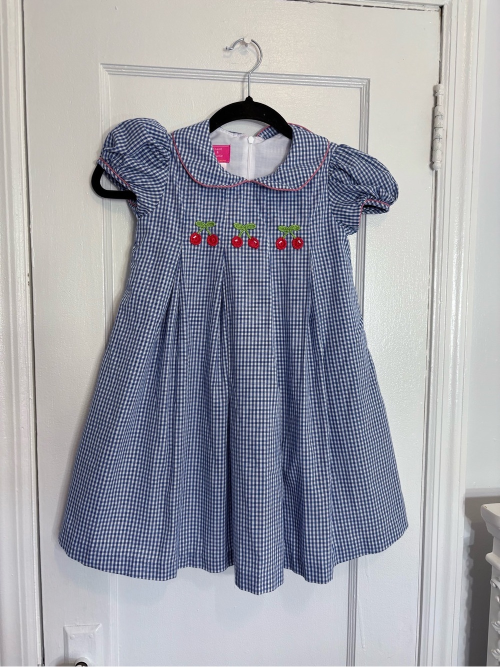 Claire & Charlie Blue Gingham Cherry Smocked Puff Sleeve Dress for Kids